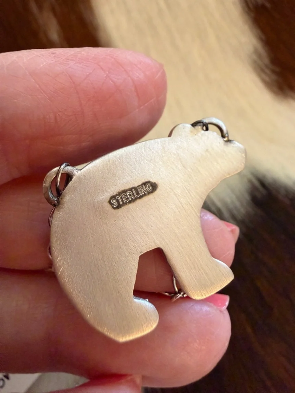 ❤️ White Buffalo Hand Stamped Statement Bear Necklace Matte Sterling 18+2” Adj